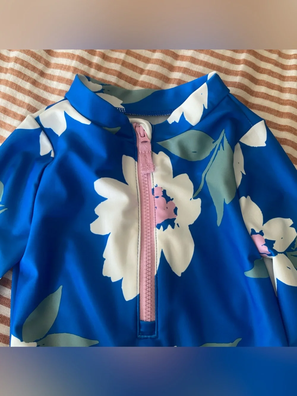 NWT Carter's Blue Floral long sleeve swim suit Pink white button snap zipper 9m